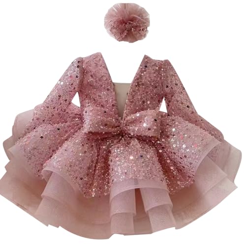 KLFFLGID Baby Girl Pageant Dress Sequins Embroidered Lace Toddler Flower Wedding Birthday Party Gown Dresses