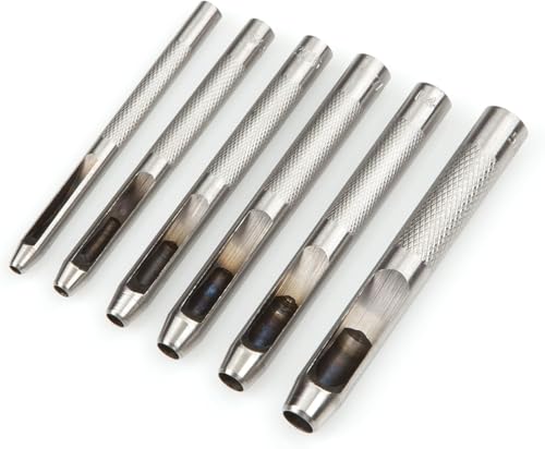 Image of Inditrust 6PCS Heavy Duty Leather Hollow Punch Set - Round Hole Cutter Tool (3mm-8mm) for Belts, Leather, Rubber, Canvas, Gaskets - Manual Hand Punch Tool Kit