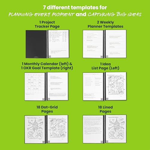 Rocketbook Fusion Reutilizable Agenda y Cuaderno Conectados Digitalmente con Bolígrafo, Paño y Aplicación, Verde Azulado, 7 Estilos de Página, Tamaño A5 15 cm x 22,4 cm, 42 Páginas - imagen 6