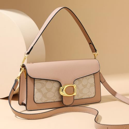 Image of Diva Dale Signature Canvas Shoulder Bag, Brown Leather with Monogram Pattern, Gold Hardware, Adjustable Strap