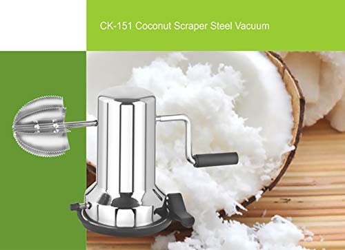 Image of Voix Stainless Coconut Scraper, Sturdy Stainless-Steel Body, Sharp Blades, Heavy Duty Tabletop Handy Kitchen Tool, Scraper Shredder Peeler, Safe & Quick with Suction Base for Stability