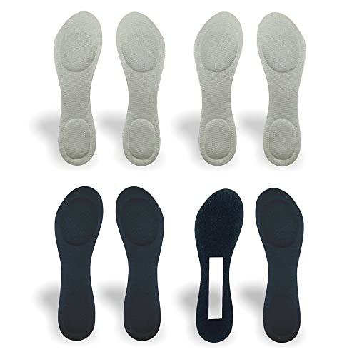 Image of CB 4-Pairs of Cloth Surface Sponge Inserts Invisible Slim Lightweight Insoles Liners, Ball of Foot Pain Relief Cushion, Barefoot Support, 3 /4 Length for Women's Shoes 5-8, Style B, Black & Light-Gray