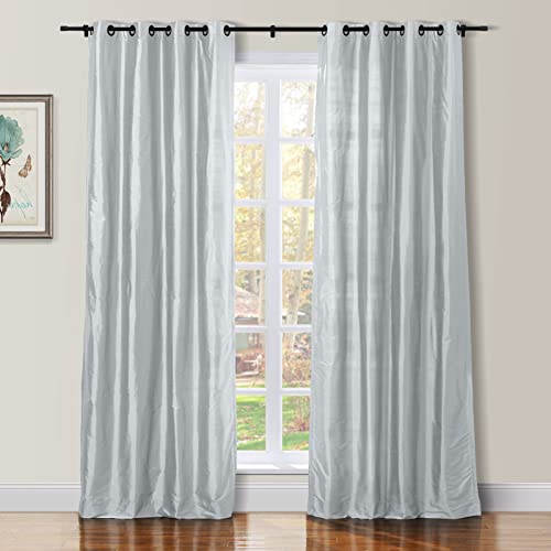 TWOPAGES Double Layer Lined Lightweight Grommet Dupioni Silk Drape for Living Room, Light Filtering Room Darkening Curtain Window Treatment Panel (1 Panel, Ice Blue, 100" W x 132" L)