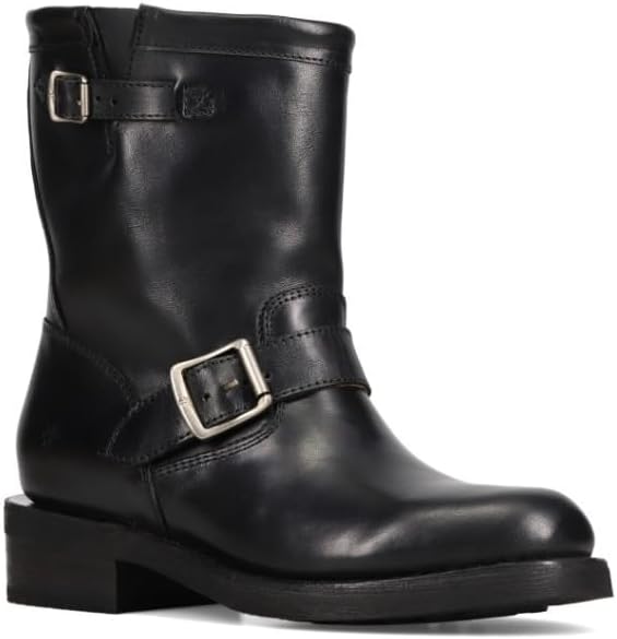 Frye Viv Short Engineer Boots - Women's Premium Leather Ankle Height Moto Style with Signature Buckle Straps