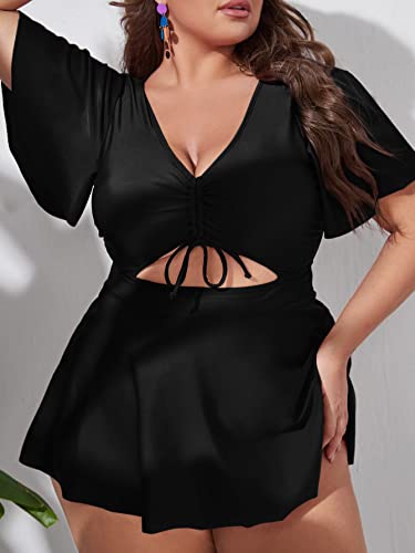 Makemechic Women's Plus Size Tankini Swimsuit Cut Out High Waisted 2 Piece Bathing Suit Black 2Xl #TOP3