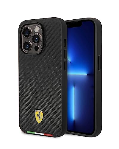 Image of CG MOBILE Ferrari iPhone 14 Pro Max Case [Official Licensed], Italian Flag Line Metal Logo & Mag-Safe Compatible |Protective Case /Cover Designed for iPhone 14 Pro Max (6.7-Inch) 2022 - Black