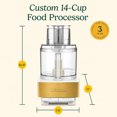Image of Cuisinart Food Processor 14-Cup Vegetable Chopper for Mincing, Dicing, Shredding, Puree & Kneading Dough, White /Gold Stainless Steel, DFP-14WGY