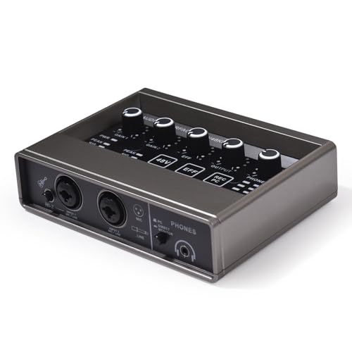 Btuty Interface audio Enregistrement professionnel Interface audio XLR Réverbération DSP Alimentation Phantom 48V Carte son Résolution 16 bits/48 kHz Plug and Play pour enregistrement musical