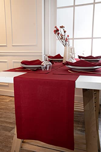 D'Moksha Homes Linen Table Runner - 14 x 90 Inch, Dark Red, Machine Washable Farmhouse Style - Image 3