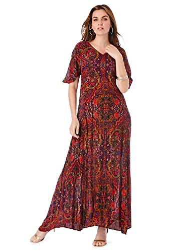 Roaman's Women's Plus Size Flutter-Sleeve Crinkle Dress