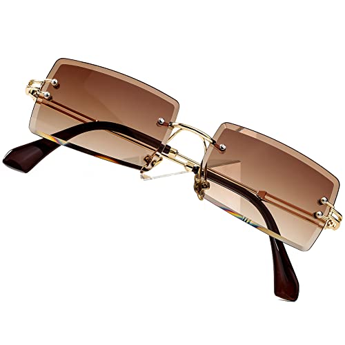 PORADAY Rectangle Sunglasses for Women Men Vintage Rimless Square Sun Glasses Candy Color