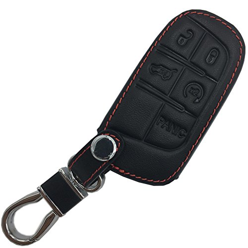 Black Leather Key Case Cover Jacket Fob Keyless Remote Holder Skin fit for Jeep Fiat Dodge Smart Remote Key Case