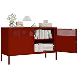 FIRMET Metal Storage Cabinet with 2 Doors & Adjustable Shelves, 25' H Red Accent Cabinet, Metal Locker Storage Cabinets, Tv Stand Cabinet for Home, Office, Living Room, Entryway
