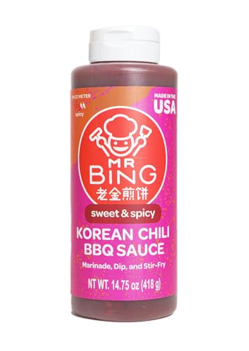 Mr Bing Sweet & Spicy Chili Crisp BBQ Sauce, 14.75 oz, Marinade Dip and Stir-Fry Sauce, Made in USA, Gluten-Free, MSG Free (Pack of 1) (Sweet & Spicy Korean BBQ)
