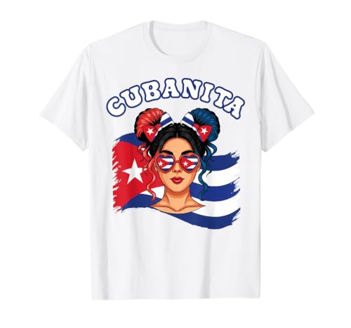 Cubanita Hispanic Heritage Messy Bun Cuban Cuba Flag Girls T-Shirt, Men, White, XX-Large