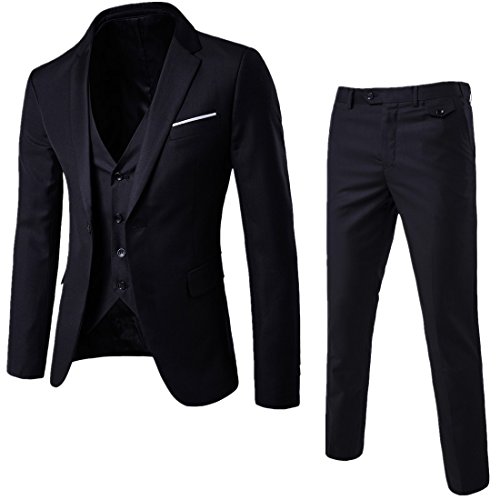 Traje para Hombre Boda 3 Piezas Slim Fit Trajes de Esmoquin Un botón Colors sólido Chaqueta Formal Chaleco y Pantalones Ajustados Moderno Tallas Grande Colores Sólido para Negocio Boda