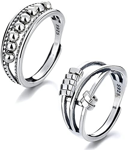 LETINE 2 anillos antiansiedad para mujeres y hombres anillo giratorio con cuentas anillos giratorios para la ansiedad unisex ajustable y apilable