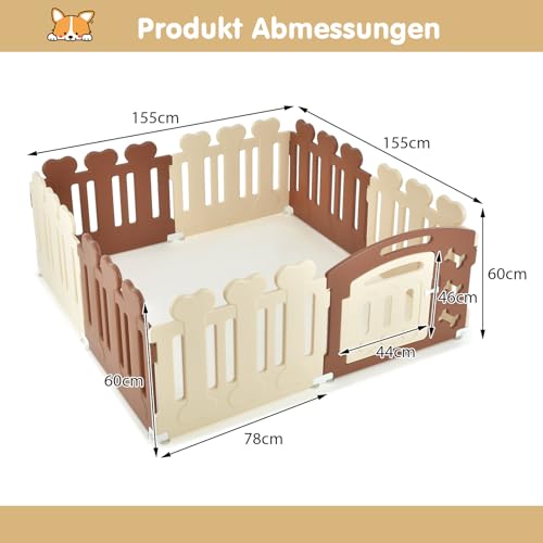 COSTWAY 8 Panel Laufstall für Hunde, Welpenauslauf 60cm hoch, Hundelaufstall mit Tür, Wetterfest für Wohnung & Garten, Haustierlaufstall HDPE Kunststoff, Laufgitter Haustier