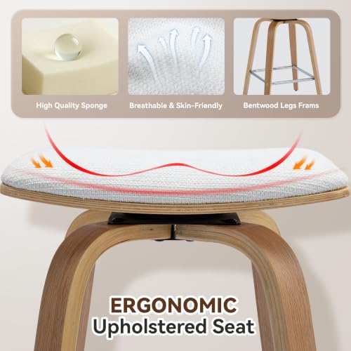Butacos Altura Barra Set de 2 Unidades - Sin respaldo, Giratorios, Altura 26", con Estructura de Madera y Asiento Tapizado en Lino, Color Beige miniatura 6