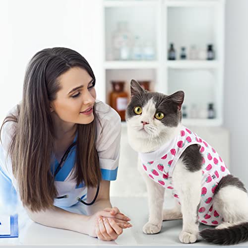 Etdane Cat Surgical Recovery Suit Pet Surgery Onesies Long Sleeve Shirt Small Dog Vest for Female Male Doggy Strawberry Medium