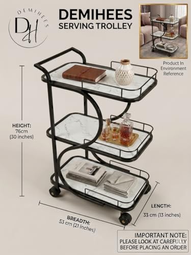 Image of Serving Trolley with Wheels for Home, Tea Food Drinks Serving Kitchen Trolley Restaurant, Hotels,Dining Room bar cart with Wheels (White-Black)