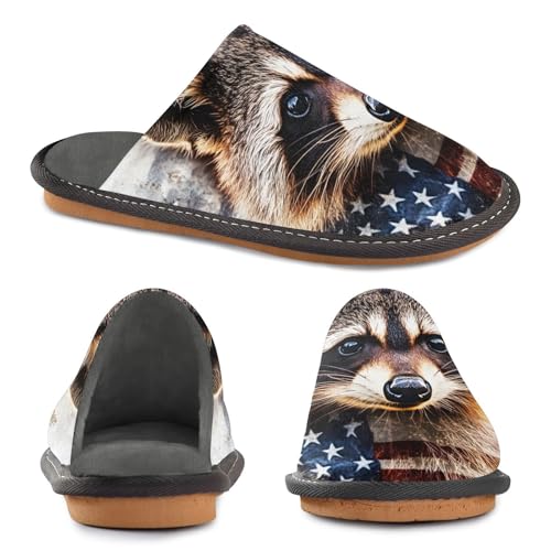American Raccoon House Slippers for Women Men, Warm Slipper Rubber Sole Memory Foam Indoor Outdoor 4-52