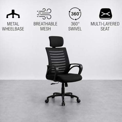 Image of CELLBELL Desire C104 Mesh High Back Ergonomic Office Chair - Adjustable Seat Height, Sturdy Metal Base, Revolving Study & Computer Chair for Work from Home, Black