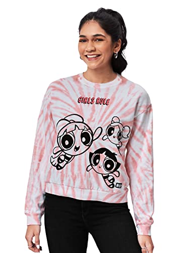 Image of The Souled Store Women Official Powerpuff Girls: Girls Rule Tie Dye Multicolored Printed Sweatshirts