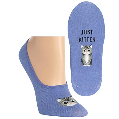 Hot Sox Womens Just Kitten Liner Socks, Womens Shoe Size 4-10.5, Blue