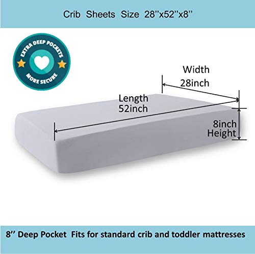 Baby Boy Crib Sheets, 2 Pack Crib Sheets Set White & Grey, Baby Sheets For Crib & Toddler Mattresses, Made Of Silky Soft Microfiber, Size 52 X 28 Inches With 8 Inch Pocket For Snug Fit #TOP4