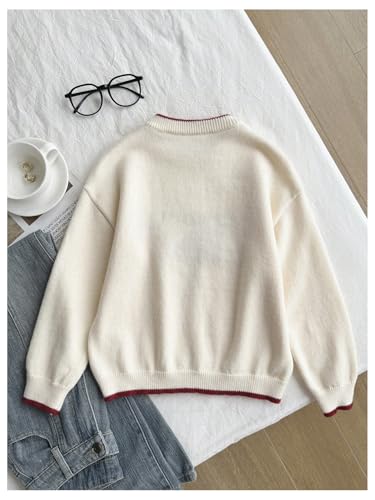 Image of BEAUDRM Girl's Bow Sweater Crew Neck Cute Sweaters Long Sleeve Knit Pullovers Sweater
