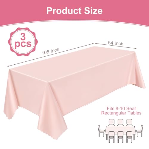 Image of NatNarr 3 Pcs Plastic Light Pink Tablecloths, Scalloped Table Cloths