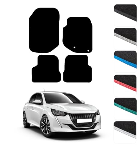 GCM - Car Floor Mats for Peugeot 208 2020 To 2024 (Not Fit Electric & Hybrid) Full Floor Protection - Anti Slip Car Mat with Clips Easy to Clean Car Carpet for All-Weather- Black Edging, Carpet