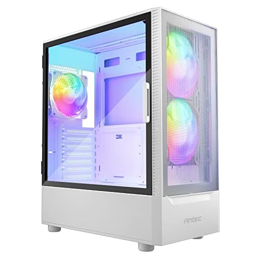 Antec NX410 ATX Mid-Tower Case, Tempered Glass Side Panel, Full Side View, Pre-Installed 2 x 140mm in Front & 1 x 120 mm ARGB Fans in Rear (White) (9734088000)