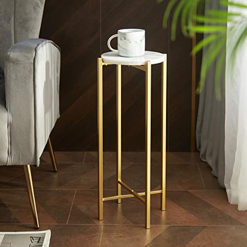 Urban Shop White Marble Collapsible Side Accent Drink Table With Gold Metal Legs, ‎8.5 In X 8.5 In X 22.5 In #TOP6