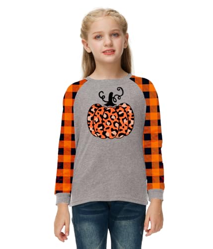 Image of Remimi Girls Thanksgiving Shirts Buffalo Plaid Raglan Tee Cute Turkey Holiday Party Long Sleeve Tshirt 5-14 Years