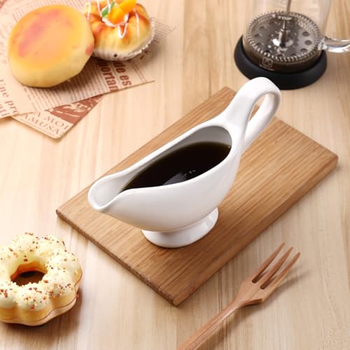 Image of UKCOCO Ceramic Gravy Boat Sauce Container 5.98X2.12X3.34In Porcelain Seasoning Condiment Server with Ergonomic Handle for Home Kitchen Dining and Parties