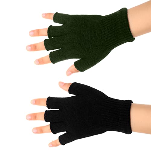 Image of SATINIOR 4 Pairs Winter Half Finger Gloves Knitted Fingerless Mittens Warm Stretchy Gloves for Men and Women
