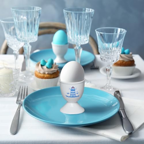 Image of Cinf Ceramic Egg Cups, 2 Pack, Lighthouse Whale Holders for Boiled Eggs