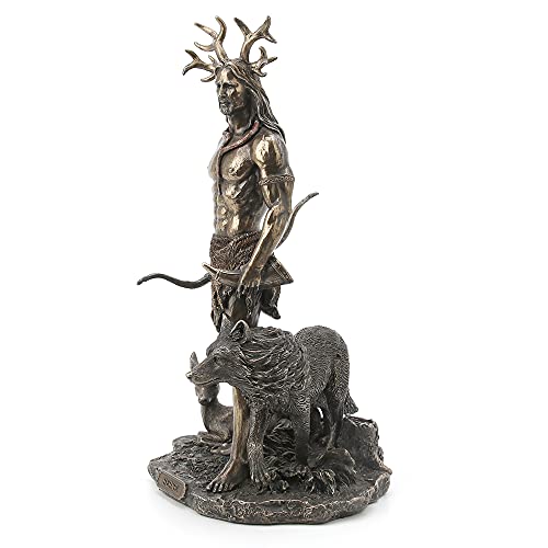 Veronese Design 11 3/4 Inch Tall Herne The Spirit Hunter Of Windsor Forest Standing With Deer And Wolf Cold Cast Bronzed Resin Sculpture Celtic Wicca Statue #TOP5