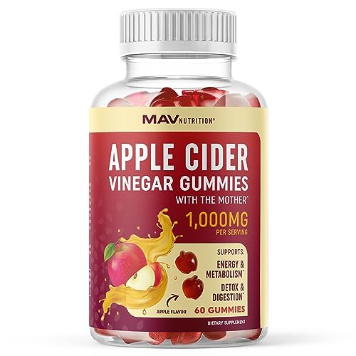 Organic Apple Cider Vinegar Gummies (60 Ct.) | Weight, Digestion, Detox, Immunity & Diet Support with ACV | With The Mother, Vitamin B6, B12 & Folate | Belly Fat Burner for Women & Men | Vegan, 500MG