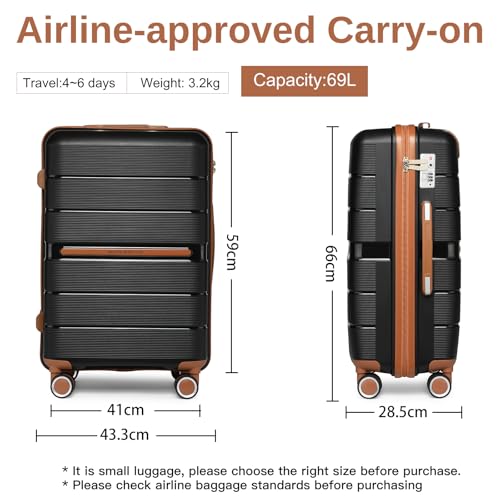 British Traveller 24" Medium Suitcase Lightweight Polypropylene Hard Shell Luggage Hold Check In Suitcase With 4 Wheels And Built-In Tsa Lock(Black, 66Cm 60L) - 7