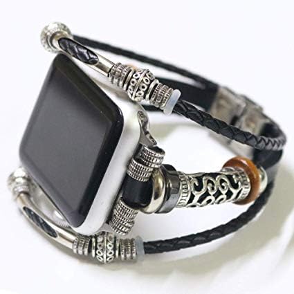 Secbolt Leather Bands Compatible Apple Watch Band Series 4 44mm, Series 3/2/1 42mm, Double Twist Handmade Vintage Natural Leather Bracelet Replacement Bracelet Straps Women