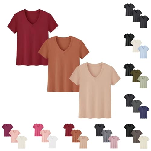 T-shirt femme en coton col en V lot de 3 hauts d'été respirants