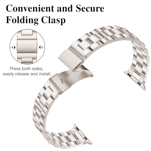 Image of Melyis Slim Metal Band Compatible with Apple Watch Bands for Women 46mm 45mm 44mm 42mm 49mm, Premium Stainless Steel iWatch Bands for Apple Watch Band Series 11 10 9 SE Series 8 7 6 5 4 3 Ultra-Starlight