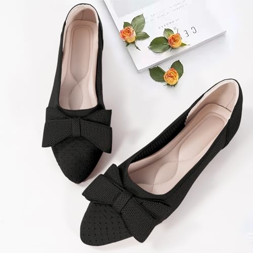Women's Flats Shoes Pointed Toe Flats for Women Cute Bowknot Knit Breathable Comfortable Dressy Casual Slip On Ballet Flats for Walking Work Business4