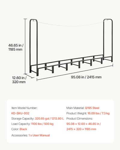 Image of VEVOR Firewood Rack 8ft 1 /2 Cord Heavy Duty Outdoor Wood Storage Holder