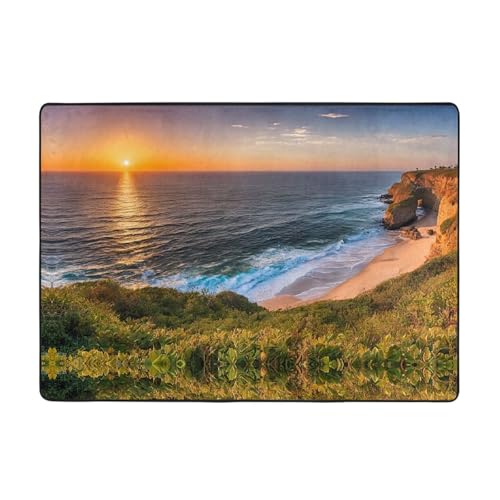 Ireland Sunset Seascape Print Living Room Anti Slip and Absorbent Carpet, Indoor Bedroom Bed Floor Mat, Ultra Soft Washable Carpet 80x58 in