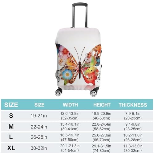Music Butterfly Luggage Cover, Elastic Luggage Protector Fits 19-32in Suitcases, Washable & Anti-Scratch Suitcase Cover for Men Women S2
