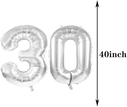 Miniatura 2 de Decoraciones de cumpleaños número 30, suministros de fiesta, globos plateados del número 30, globos de aluminio de Mylar de 30  decoración de globos